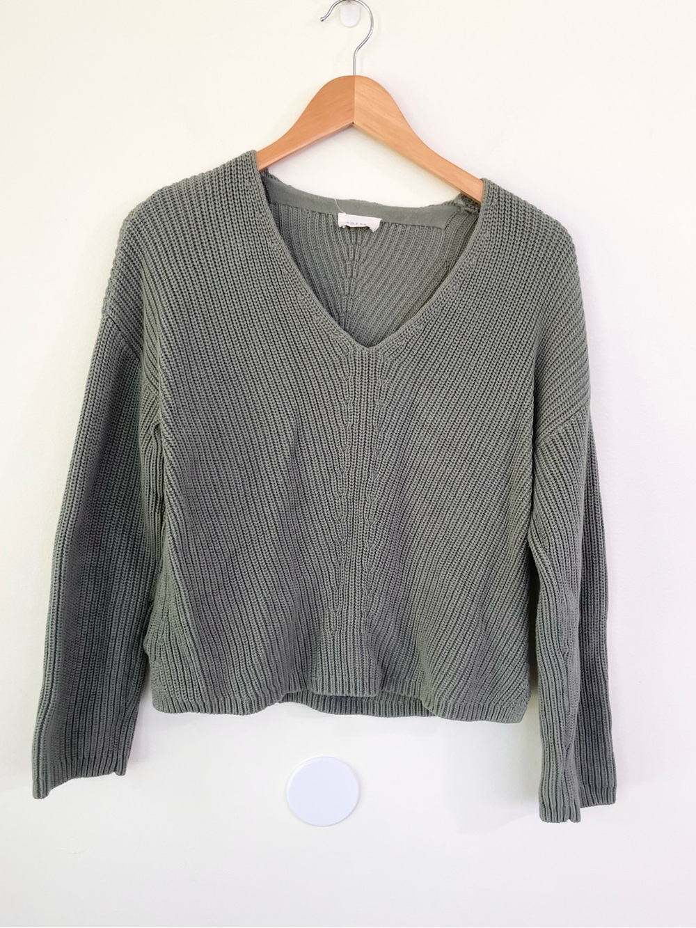 Poetry 100% Organic Cotton Sage Green Vneck Sweater Sz US 8 Rib Knit Relaxed Fit